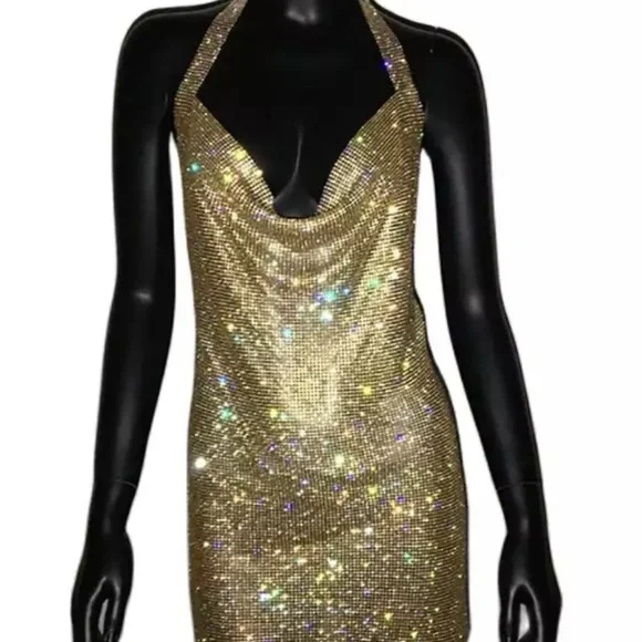 slim fit dress slacks Veena Embellished Diamond Chain Dress